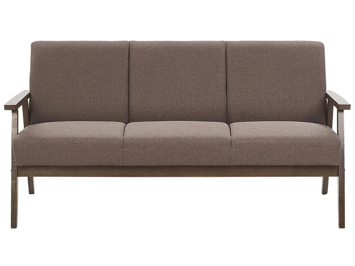 Brown sofa with wooden frame on a white background