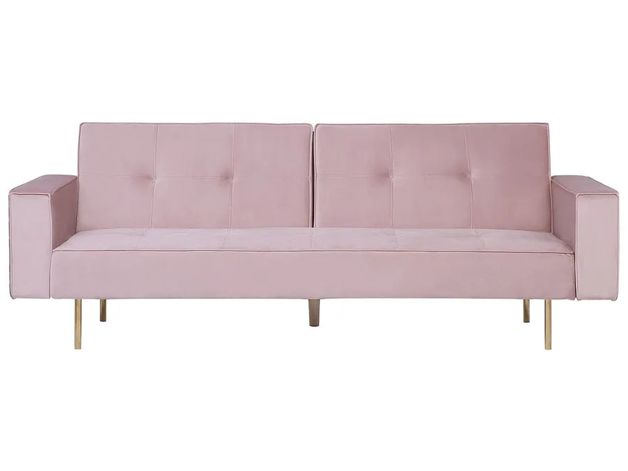 Pink sofa with buttoned backrest on a white background