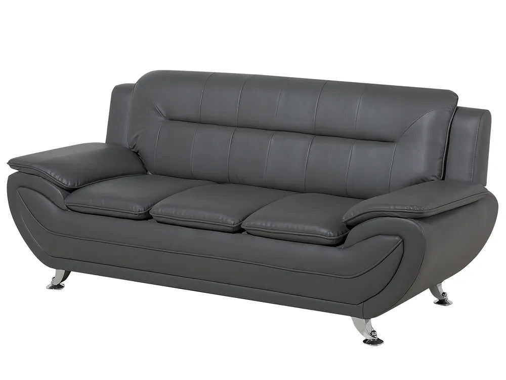 Sofa 3 Seater Faux Leather Grey Aidanlee