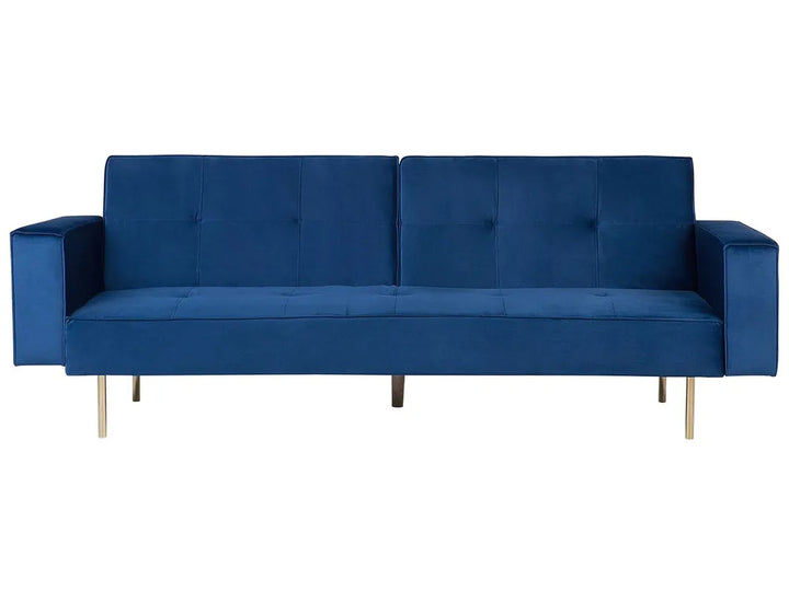 Navy blue velvet 3-seater sofa bed with plush padding