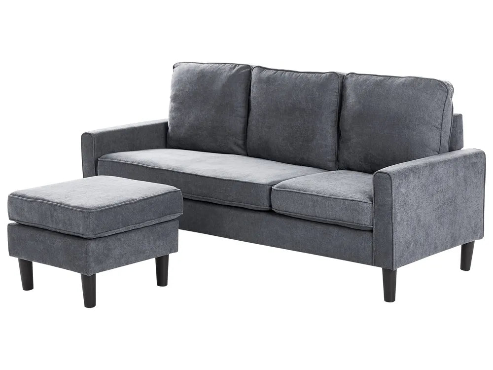 Sofa 3 Seater Fabric Dark Grey with Ottoman Assuntino