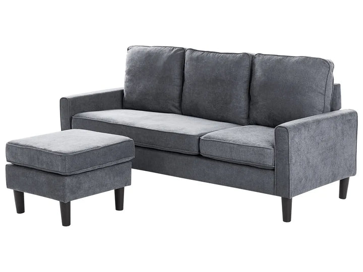 Sofa 3 Seater Fabric Dark Grey with Ottoman Assuntino