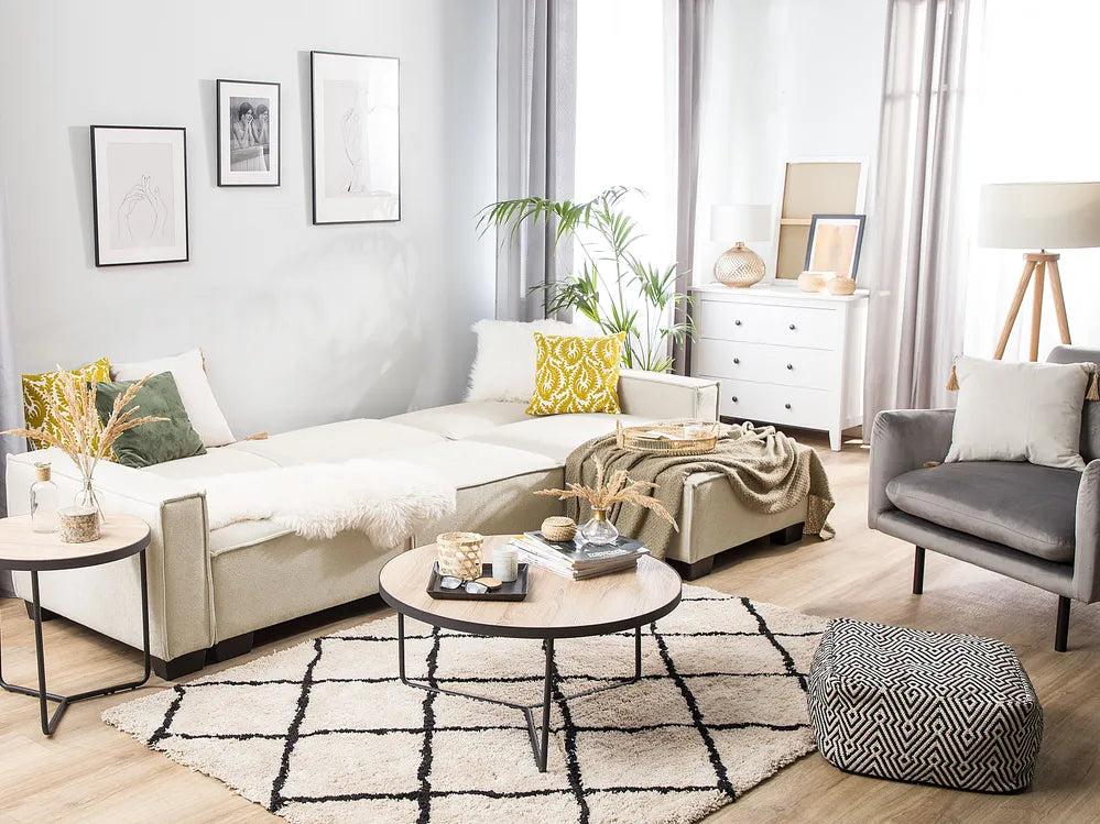 Corner Sofa Bed 3 Seater Fabric Beige Left Hand Loette