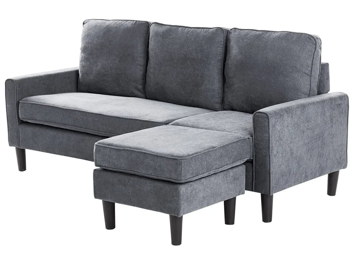 Sofa 3 Seater Fabric Dark Grey with Ottoman Assuntino