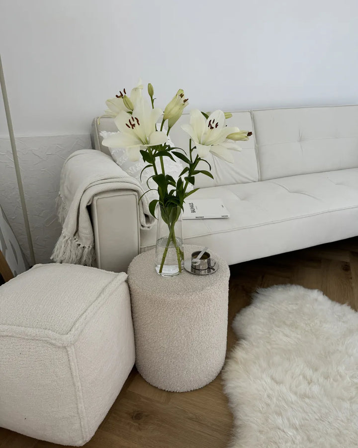 Sofa Bed 3 Seater Velvet Off-White Helsley