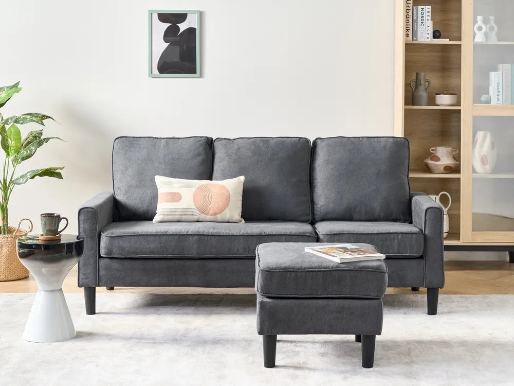 Sofa 3 Seater Fabric Dark Grey with Ottoman Assuntino