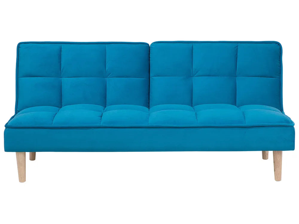 Sea blue fabric 3-seater sofa bed with split reclining backrest