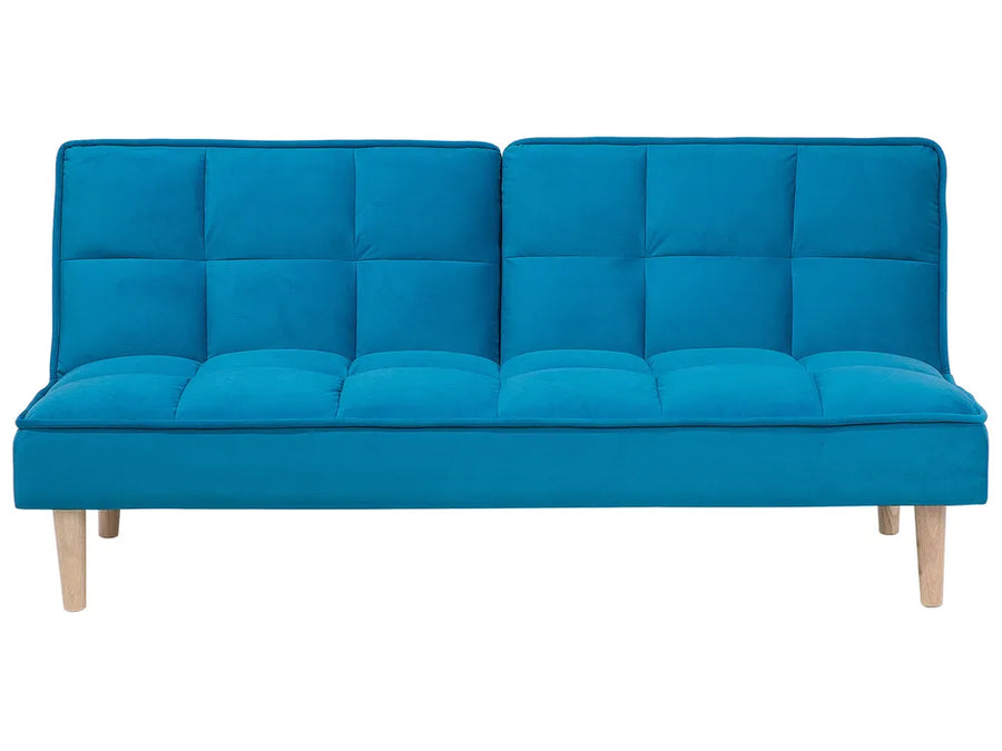 Sea blue fabric 3-seater sofa bed with split reclining backrest