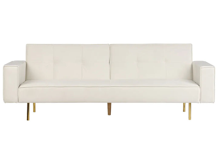 Off-white velvet 3-seater sofa bed with plush padding