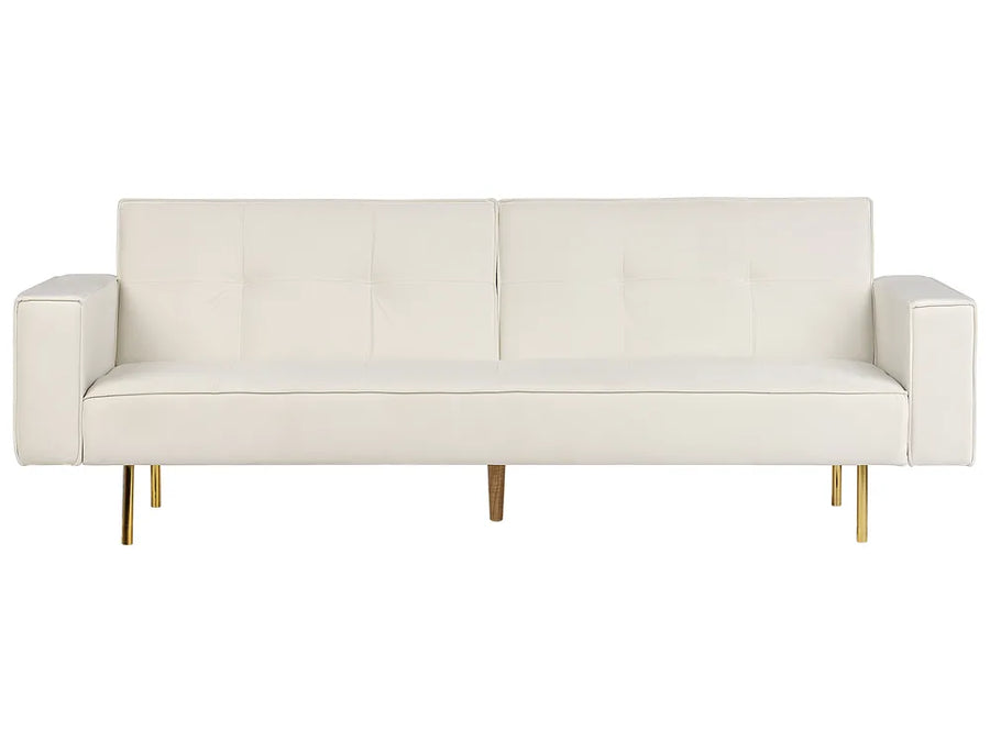 Off-white velvet 3-seater sofa bed with plush padding