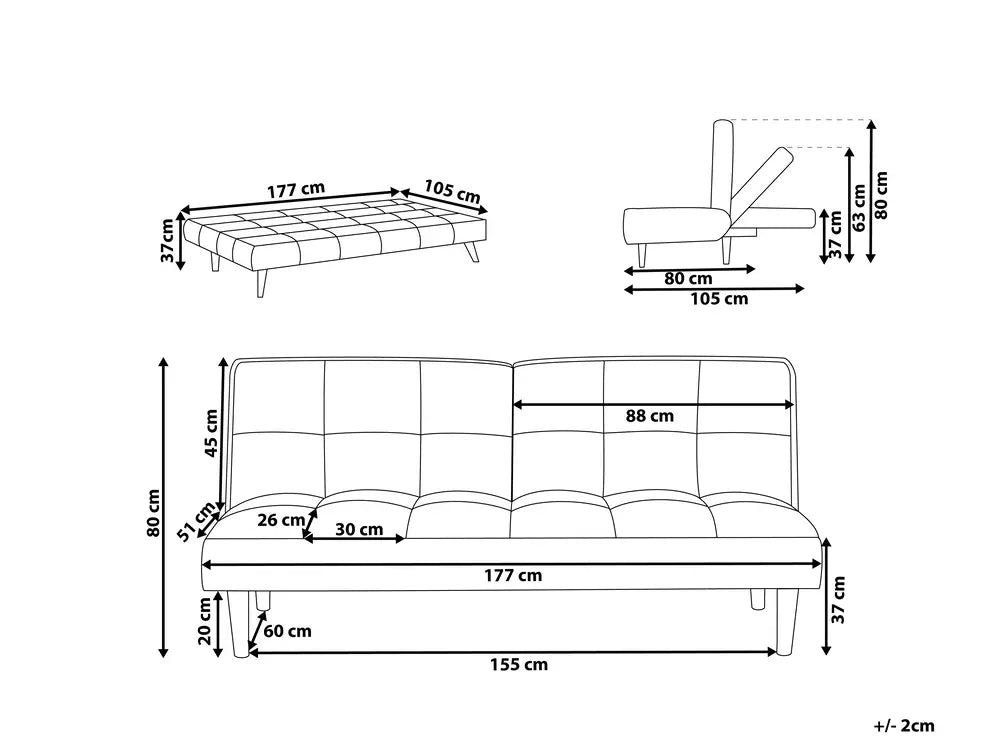 Sofa Bed 3 Seater Fabric Sea Blue Zineta