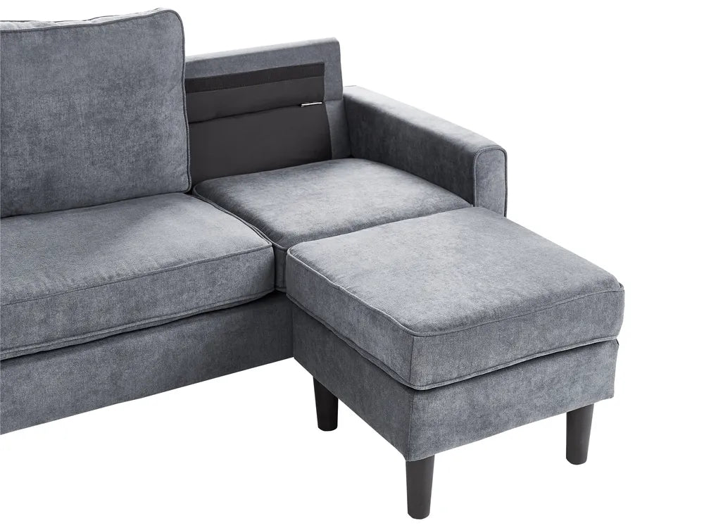 Sofa 3 Seater Fabric Dark Grey with Ottoman Assuntino