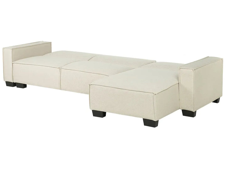 Corner Sofa Bed 3 Seater Fabric Beige Left Hand Loette