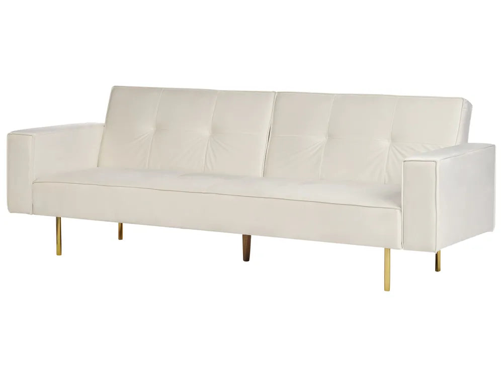 Sofa Bed 3 Seater Velvet Off-White Helsley