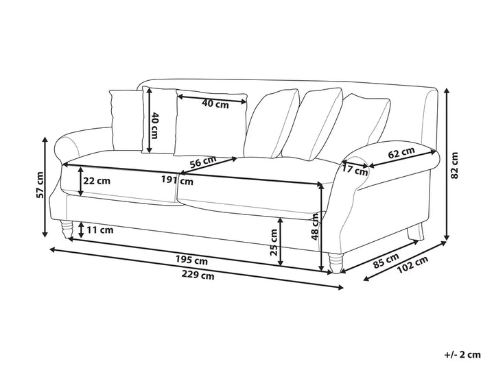 Sofa 3 Seater Fabric Off-White Elaiza