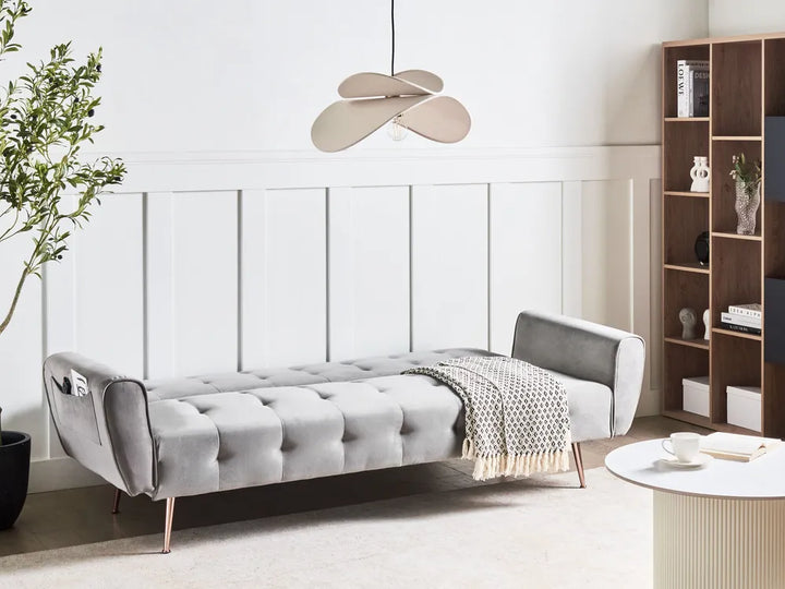 Sofa Bed 3 Seater Velvet Light Grey Aronas