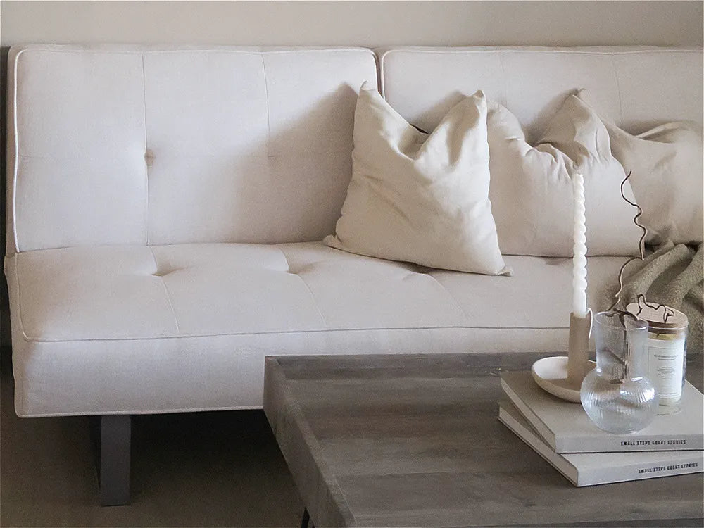 Sofa Bed 3 Seater Fabric Light Beige Francie