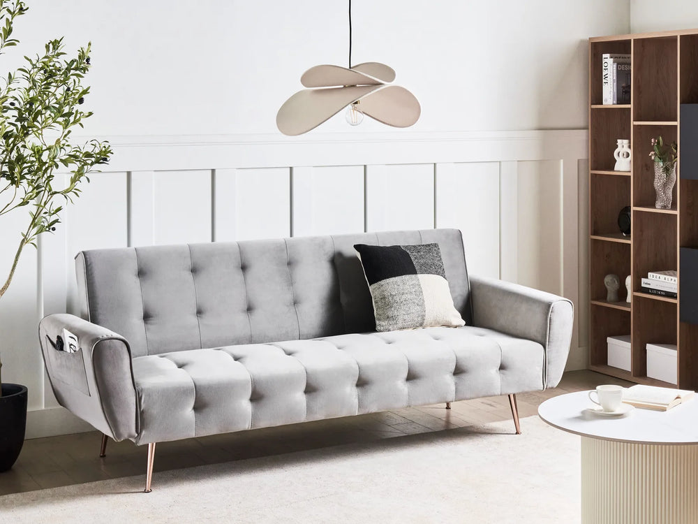 Cosy velvet sofa bed with thick foam padding