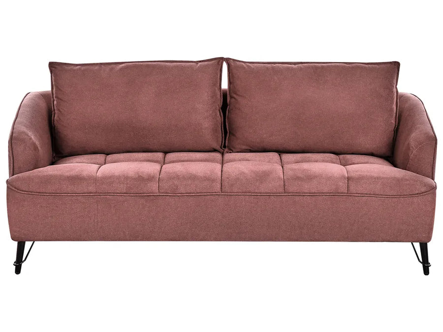 Pink sofa with tufted cushions on a white background