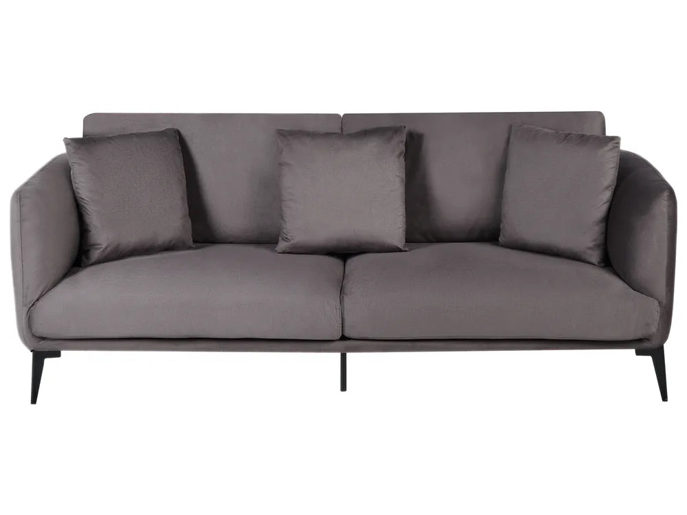Taupe velvet 3 seater sofa with padded cushions
