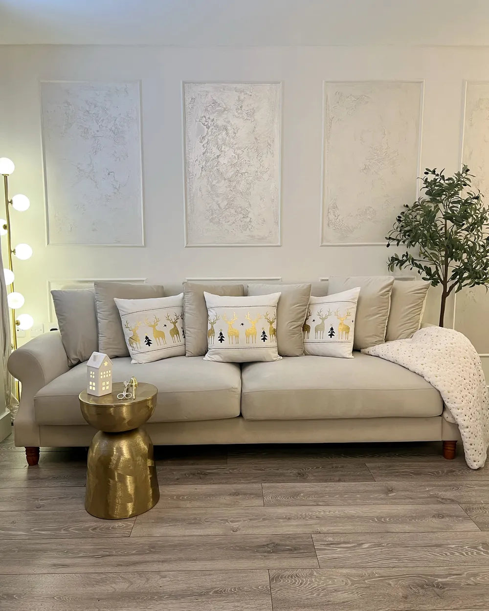 Sofa 3 Seater Fabric Off-White Elaiza