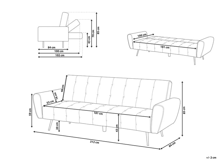 Sofa Bed 3 Seater Velvet Light Grey Aronas