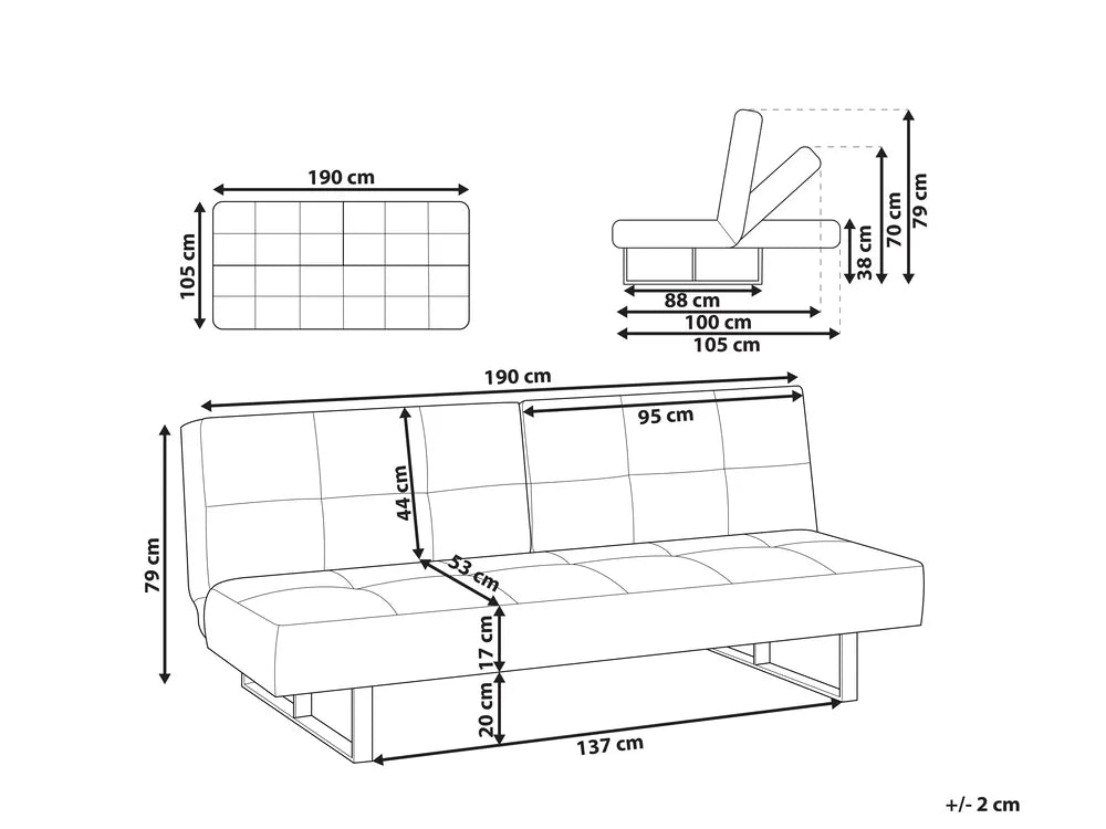 Sofa Bed 3 Seater Fabric Light Beige Francie