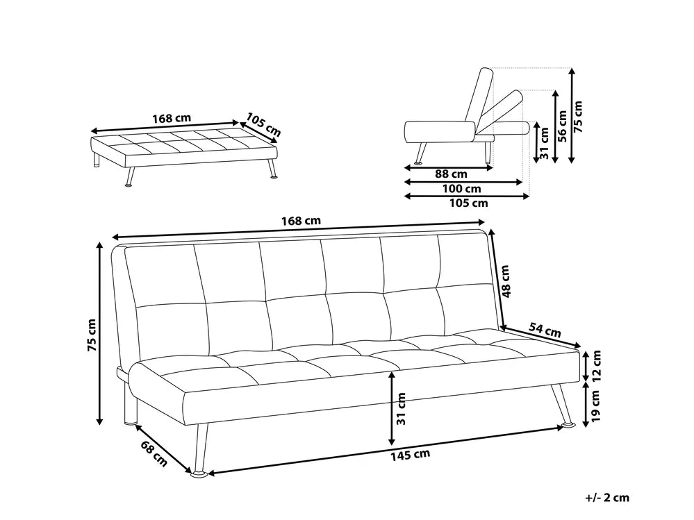 Sofa Bed 3 Seater Fabric Red Savion