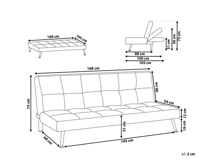 Sofa Bed 3 Seater Fabric Red Savion