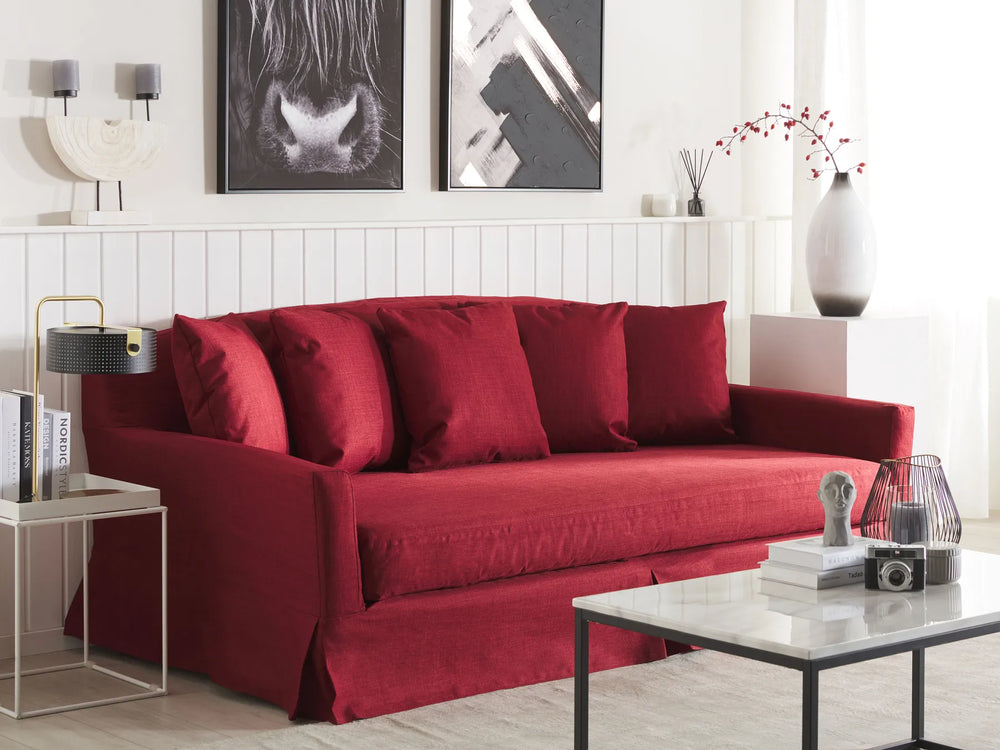 Classic red 3 seater fabric sofa