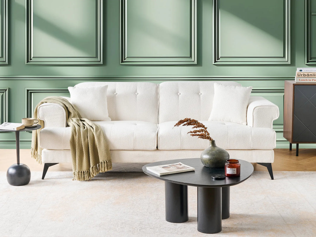 Stylish white sofa with thick cushioning for living room