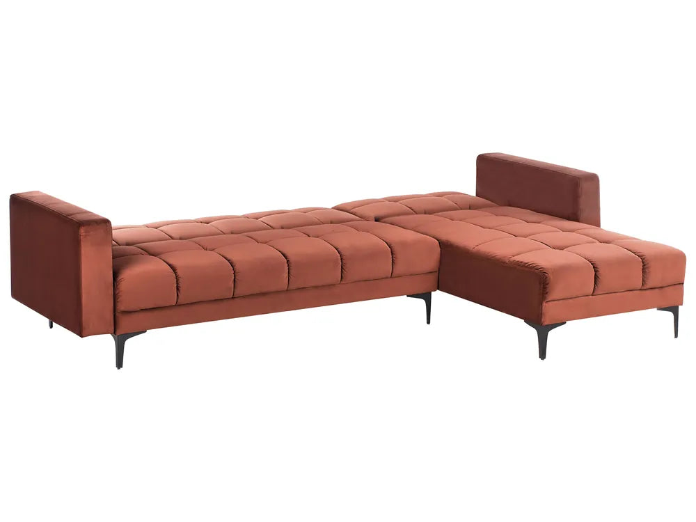 Modular Corner Sofa Bed 4 Seater Velvet Light Red with Ottoman Left Hand Yosef