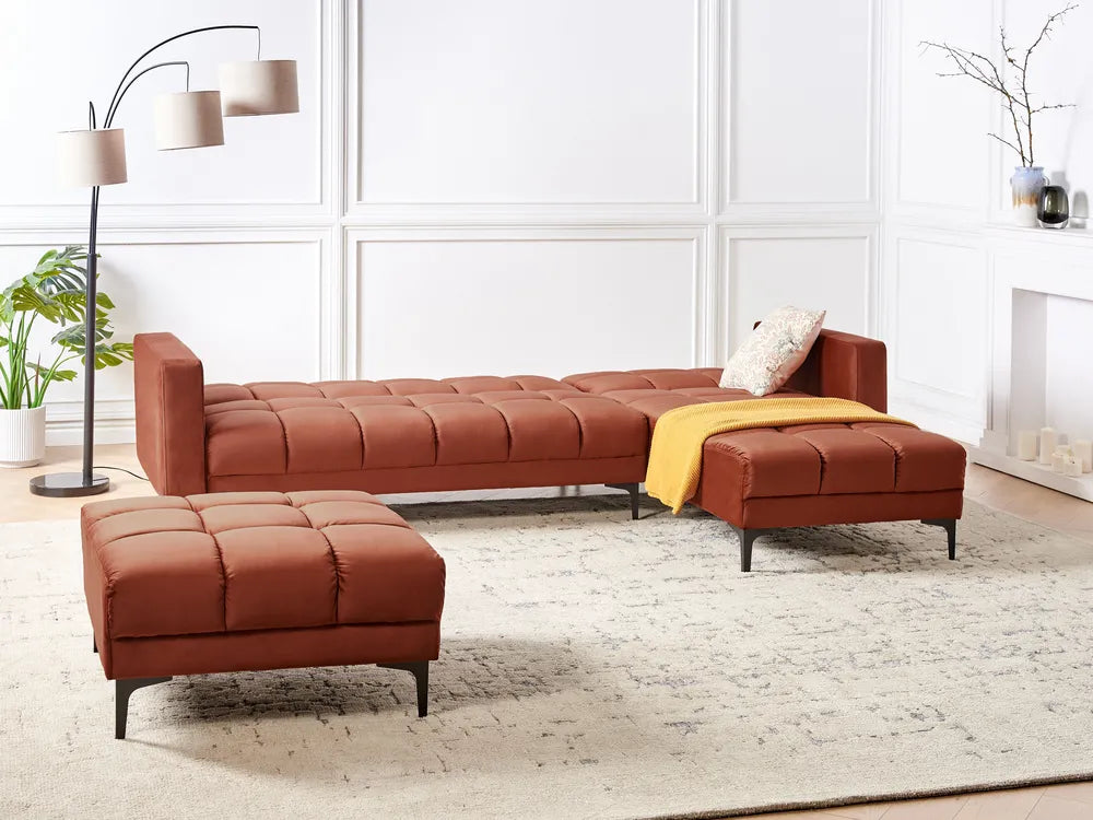 Modular Corner Sofa Bed 4 Seater Velvet Light Red with Ottoman Left Hand Yosef