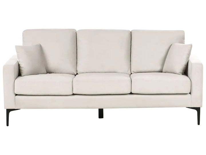 Light beige fabric 3 seater sofa with plush padded seat and back cushions