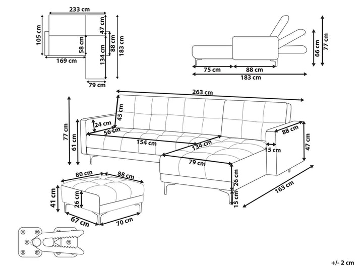 Modular Corner Sofa Bed 4 Seater Velvet Light Red with Ottoman Left Hand Yosef