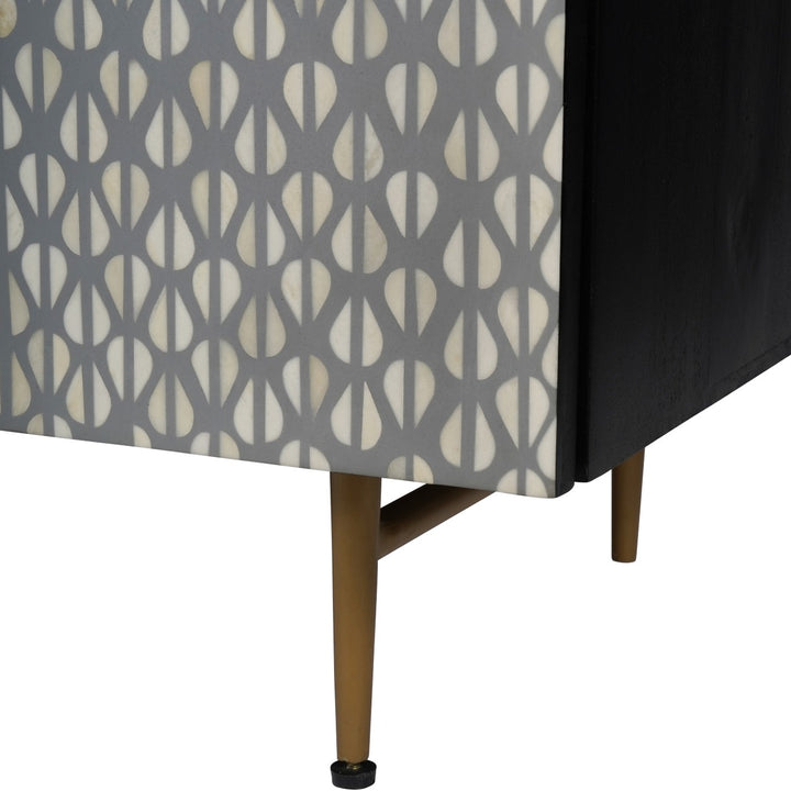 Libra Burgess Bone Inlay 3 Door Sideboard with Grey & White Pattern