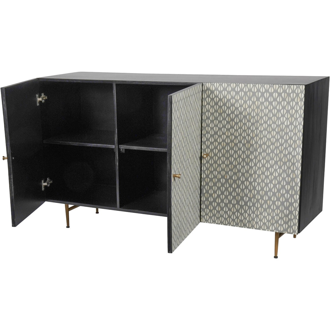 Libra Burgess Bone Inlay 3 Door Sideboard with Grey & White Pattern