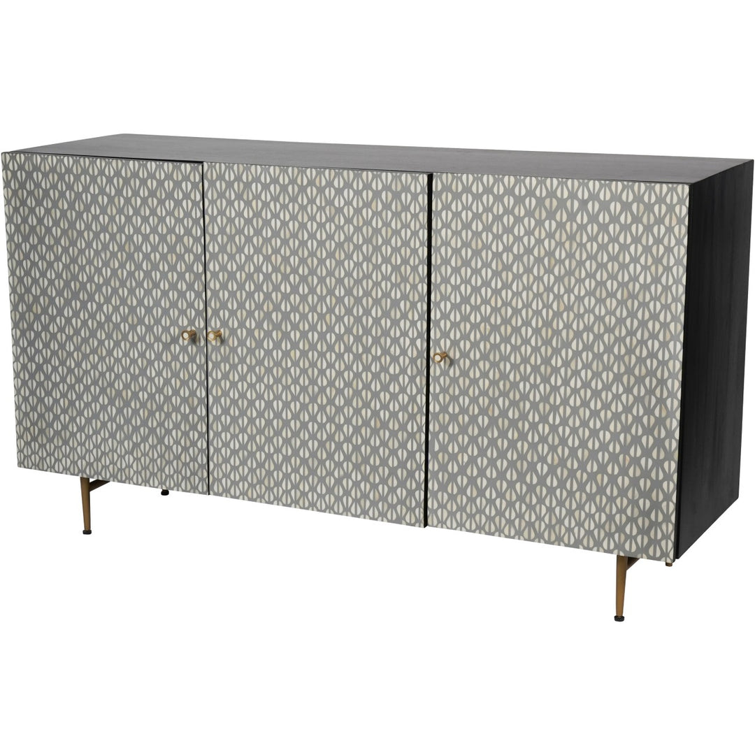 Cabinet with patterned doors on a white background