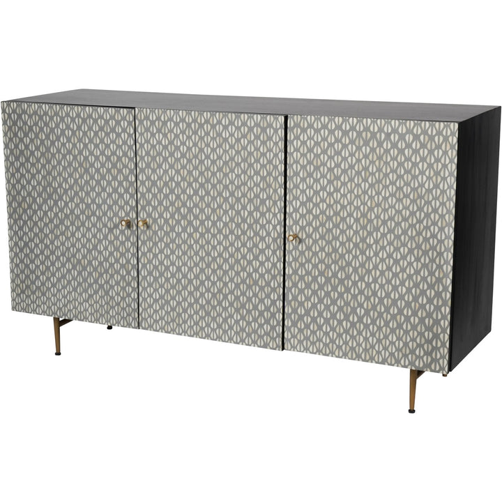 Cabinet with patterned doors on a white background