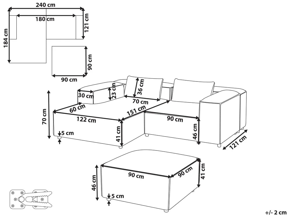 Modular Corner Sofa 3 Seater Grey with Ottoman Right Hand Nova