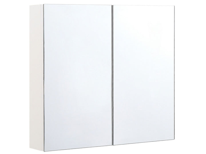 White bathroom cabinet with two doors on a white background