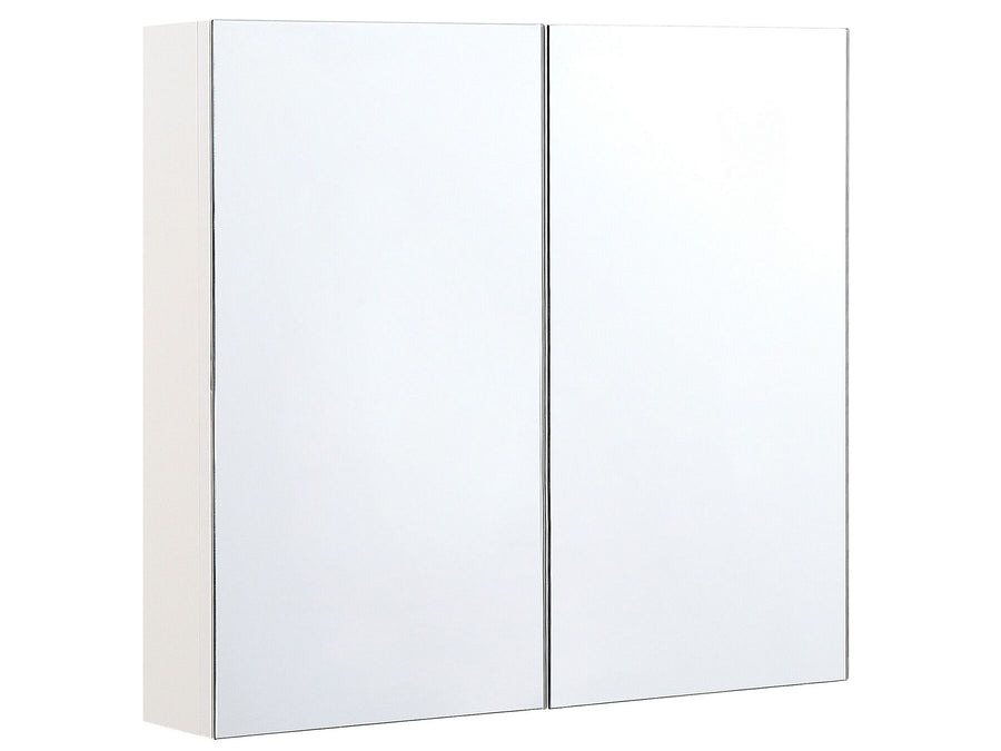 White bathroom cabinet with two doors on a white background