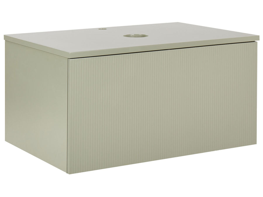 Beige outdoor storage box with a lid on a white background