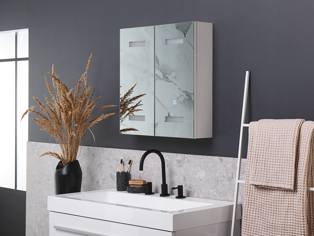 Bathroom Wall Mounted Mirror Cabinet LED 60 cm 60 cm White Talagapa