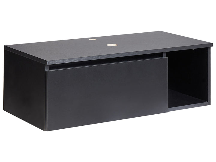 Black office desk with a white background