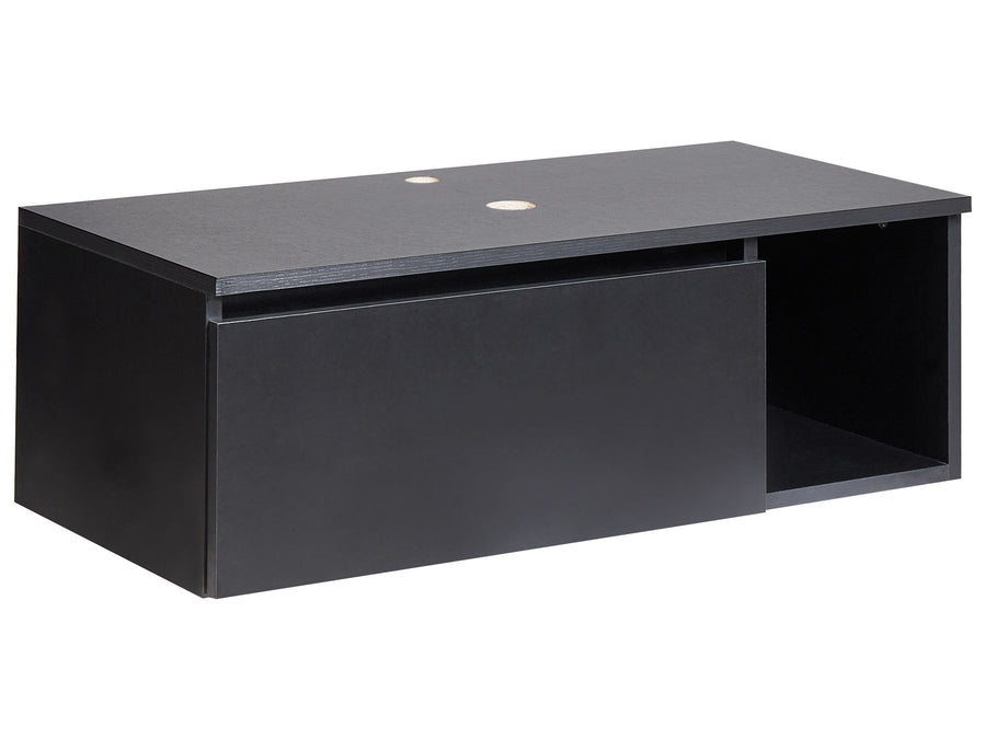 Black office desk with a white background