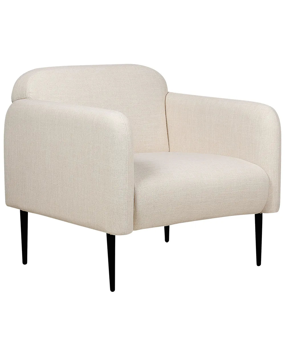 Beige armchair with black legs on a white background