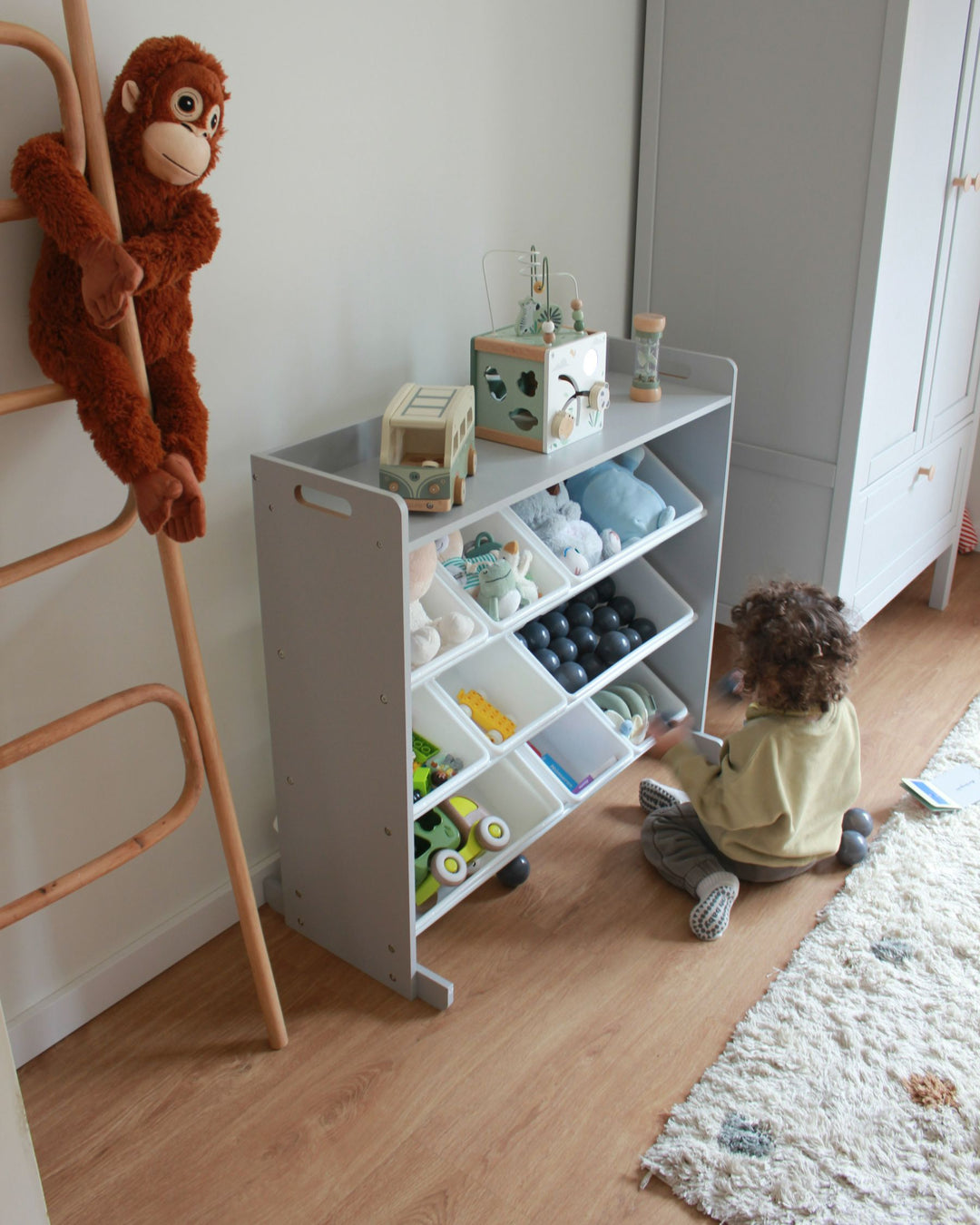 Shelf with 9 Storage Boxes 78 cm Grey Rocco