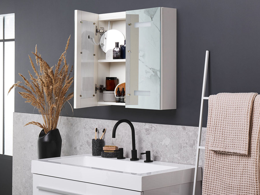 Bathroom Wall Mounted Mirror Cabinet LED 60 cm 60 cm White Talagapa
