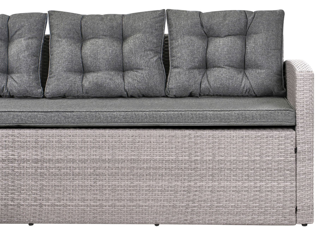 Viterbo 8 Seater PE Rattan Garden Corner Sofa with Bench Grey